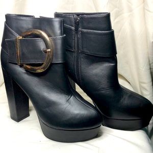 Platform Heeled Boots. Black, Size 10